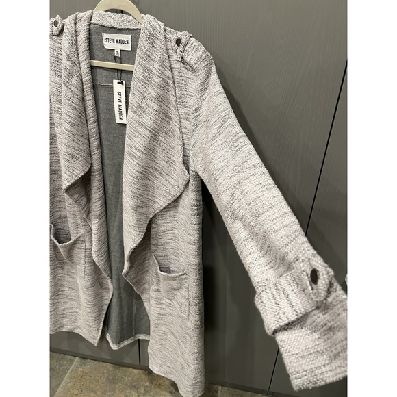 New STEVE MADDEN Duster Coat Open Front Long Jacket Slub Knit Pockets M NWT $109 - Picture 9 of 12